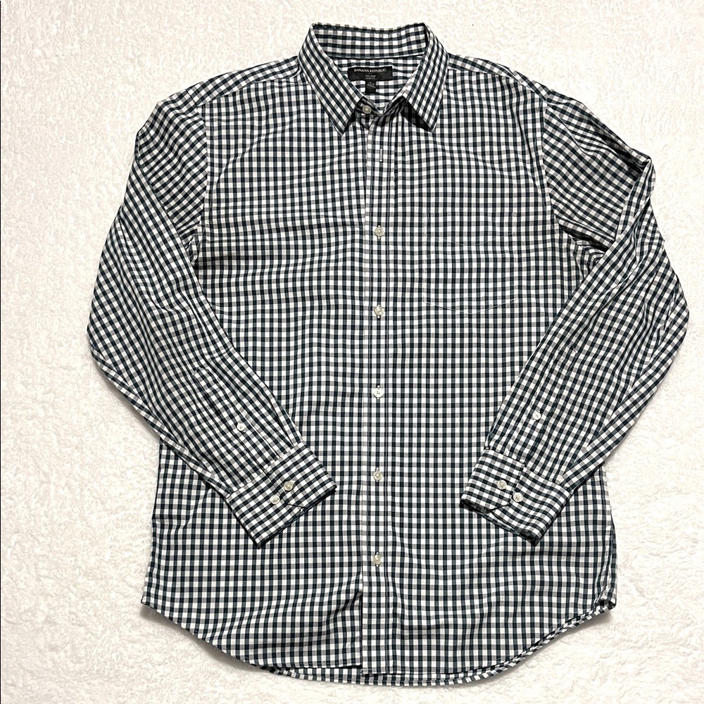 Banana Republic Men's Green and White‎ Gingham Button Down Shirt 100% Cotton L